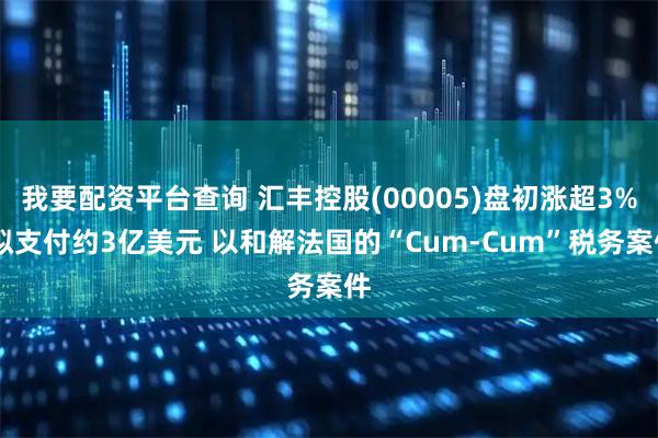 我要配资平台查询 汇丰控股(00005)盘初涨超3% 拟支付约3亿美元 以和解法国的“Cum-Cum”税务案件